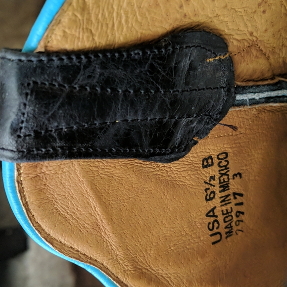 JOHNNY RINGO E1385 charcoal gray & turquoise wing tip boots square toe sz 6.5B - Picture 15 of 16